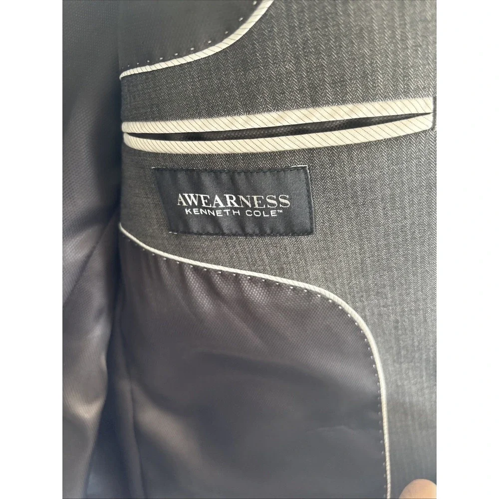 Kenneth Cole Awearness Blazer Sport Coat Jacket Mens 42S Gray Slim Fit Stretch